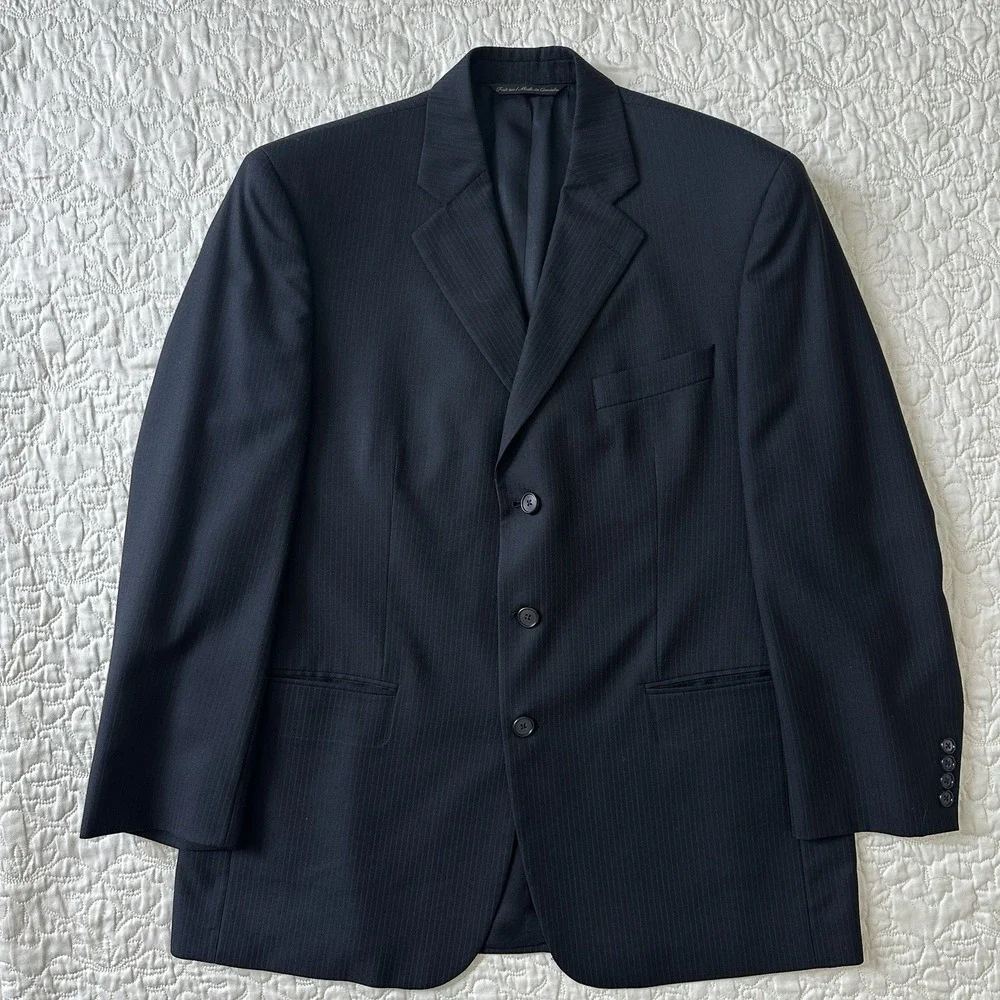 Jack Victor Blazer Suit Sport Coat Men's 42S‎ Black Pin Stripe Lane CT 100% Wool